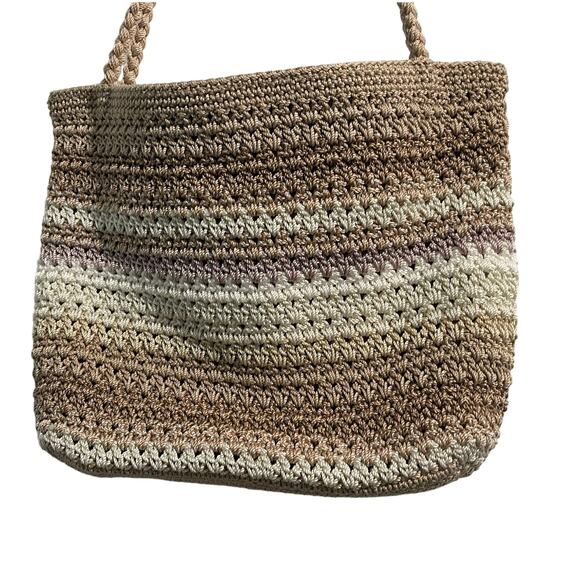 The Sak Originals Crochet Shoulder Bag Striped Tan Cream &‎ Purple - Unique Find - Picture 2 of 14